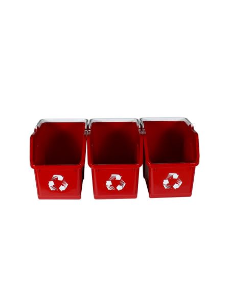 Multi Bin Recycling System with Three Stackable 6 Gallon Recycle Bins to Build Your Recycling Center for Offices, Kitchen, Garages, Businesses - (Red, 3 Pack)