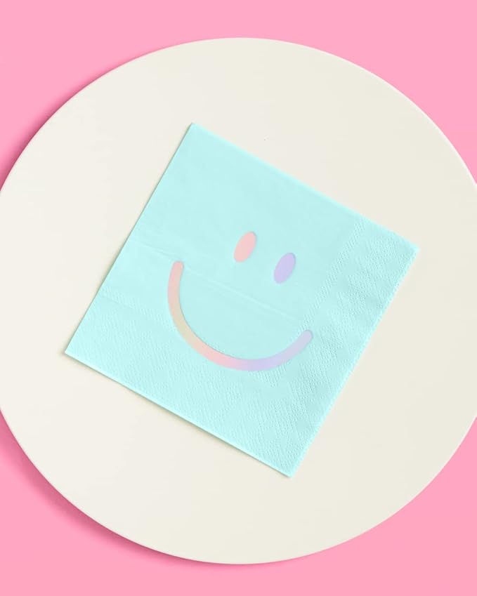 xo, Fetti Smile Party Napkins, 3-ply, 24 pcs - Happy Pastel Birthday Party Decorations, Cute Bachelorette Party, Cool Cocktail Napkins