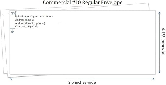 #10 Envelopes Printed With Return Address, Regular White Side Seam with Smooth Finish, Letter Envelopes for Business, Organizations and Personal Use, Gummed Envelopes #10 (500)