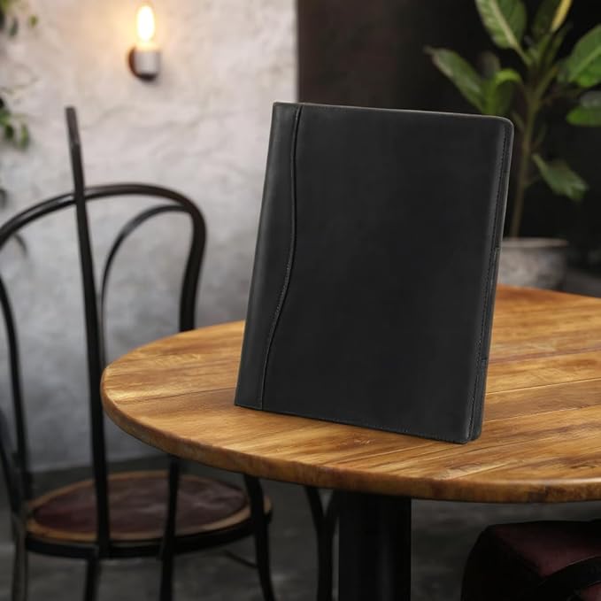 Genuine Leather Portfolio Folder, Business Slim Portfolio Folio Organizer, Resume Folder, A4 Document Folder, Legal Pad Padfolio for Men & Women