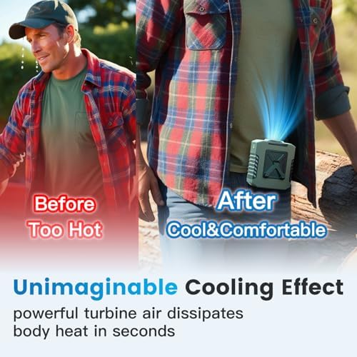 10000mAh Portable Waist Fan - Clip on Wearable Belt Personal Fan Rechargeable Battery operated With 4 Speeds & Flashlight Neck Hands-Free 20H Cooling For Outdoor, Hiking,Jobsite, Farms
