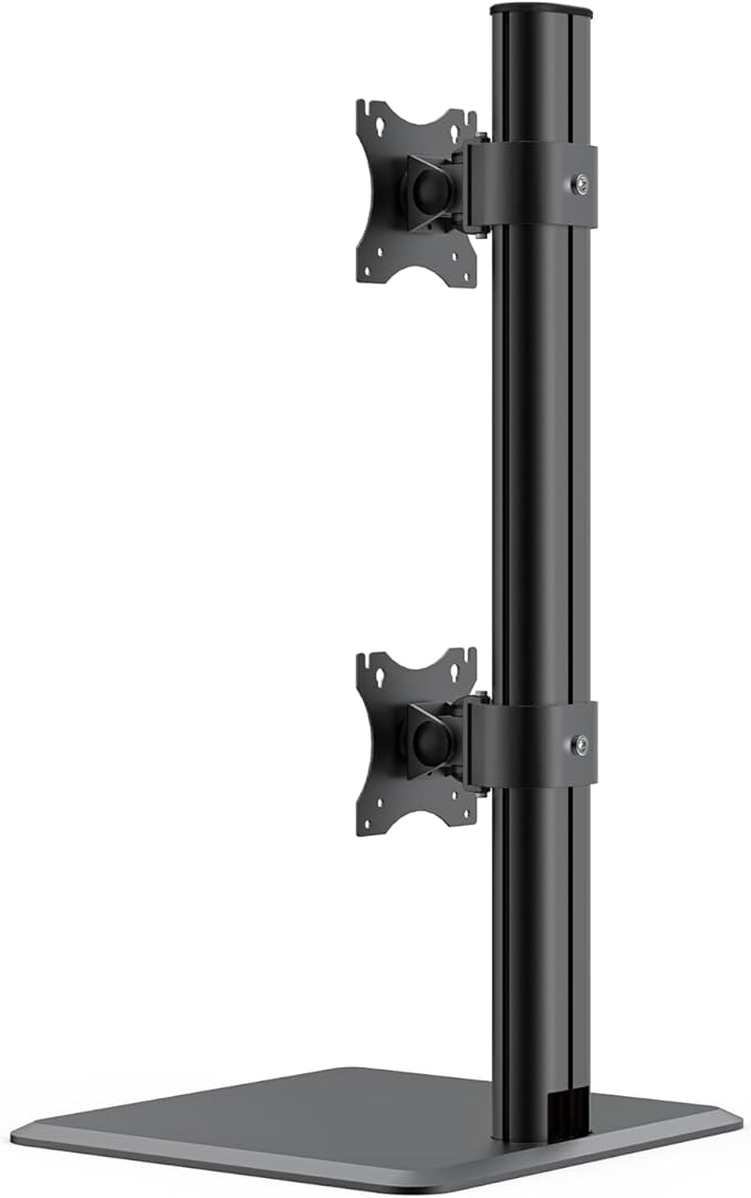 BEWISER Vertical Heavy Duty Double Monitor Riser Fits Two 17 to 49 Inch Screen with Swivel, Tilt, Support 33lbs Monitor,Height Adjustable(Black)