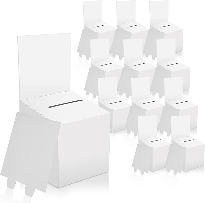 12 Pack Raffle Box Donation for Fundraising, Ballot Cardboard Boxes with Slot for Ticket and Removable Header Charity for Collecting Business Card Voting Contes, 6 x 6 x 6 Inch