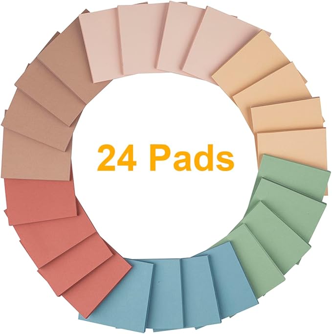 (24 Pads) Sticky Notes 3x3 inch, Self-Stick Pads Vintage Colors Sticky Note, Recyclable, Easy to Stick for Home, Office, Notebook