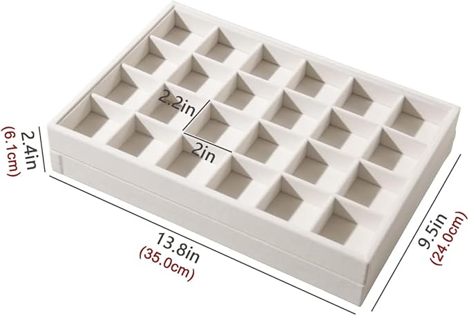 Coward 2PC Stackable 24 Gird Jewelry Organizer Tray Necklace Earring Box Storage Drawer Ring Bracelet Display Holder (beige(24grid+24grid))