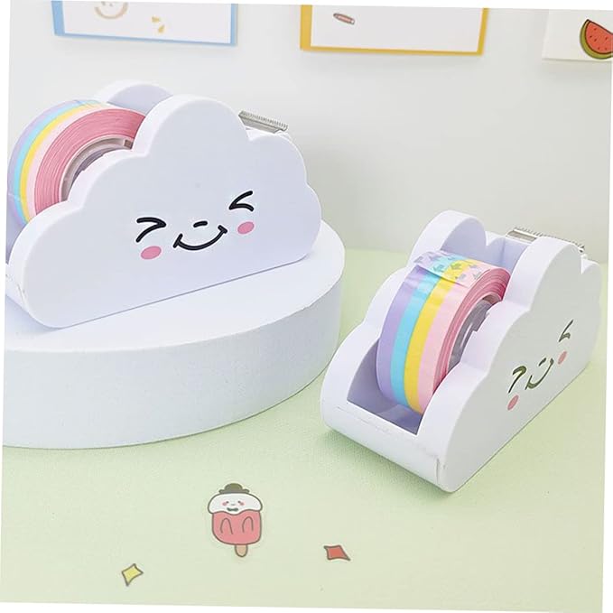 Rainbow Washi Tape Dispenser with Smooth Edge Paper Tape Desk Holder for Home Office and School Use Storage