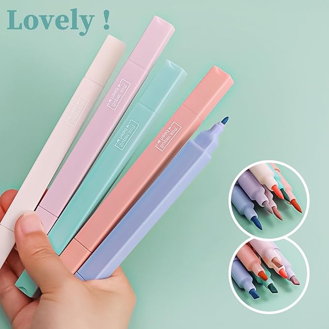6pcs Pastel Highlighters Aesthetic Cute Highlighters Double Head Highlighter Assorted Colors Soft Chisel Tip Marker for Diary Plan Notes