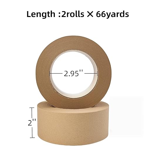 Shipping Tape 2 Rolls Recyclable Brown Kraft Paper Tape for Packing Box, Odorless Quiet Carton Sealing Storage Packaging Supplies, 2 Inch x 66 Yards/per roll
