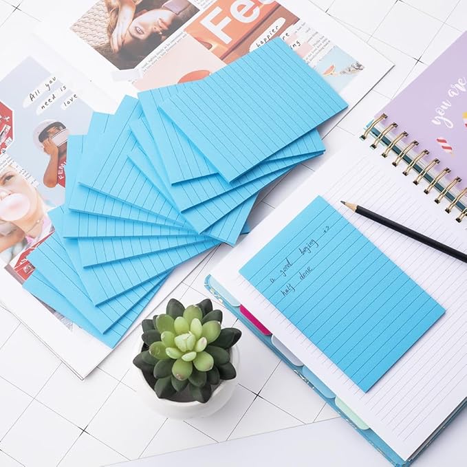 (12 Pads) Lined Sticky Notes 4x6 in Ruled Stickies Super Sticking Power Memo Pads, Bright Blue