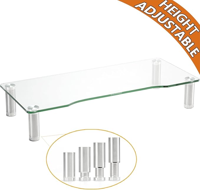 Hemudu Clear Computer Monitor Riser with Height Adjustable Multi Media Desktop Stand for Flat Screen LCD LED TV, Laptop/Notebook/Xbox One,HD01T-001