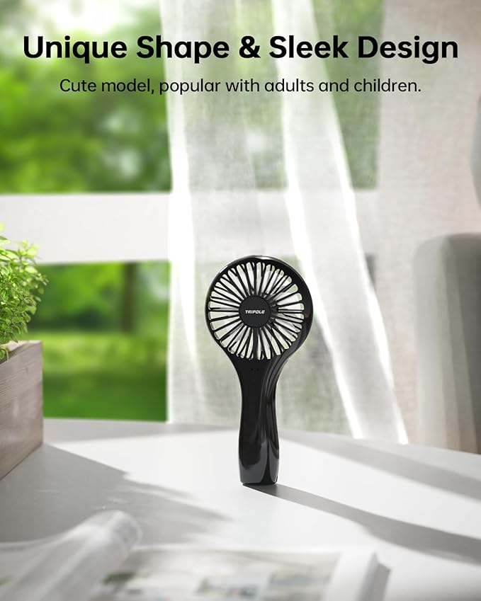 TriPole Handheld Mini Fan Battery Operated Small Personal Portable Fans Speed Adjustable USB Rechargeable Fan for Kids Girls Women Men Home Office Indoor Outdoor Travelling, Black