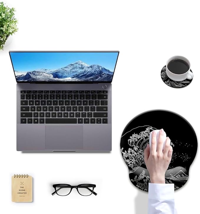 Mouse Pad with Wrist Rest,Ergonomic Mouse Pads Wrist Support for Desk,Large Mousepad for Wireless Mouse Gaming Laptop Work Home Desk Accessories Office Supplies Decor,9 x 10 in,Japanese Sea Wave