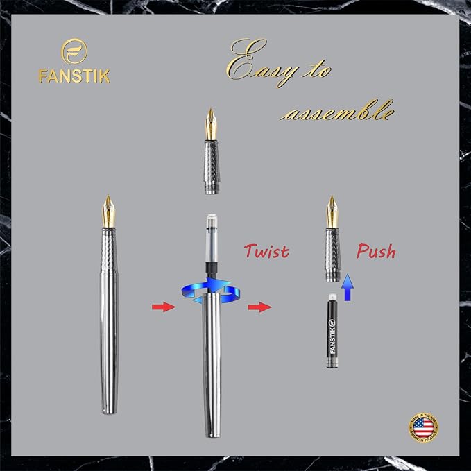 Silver Luxury fountain pen (Made In USA) fancy gift set for women, Chrome Finish, Professional executive pen gift set for men (Lux fountain Silver)