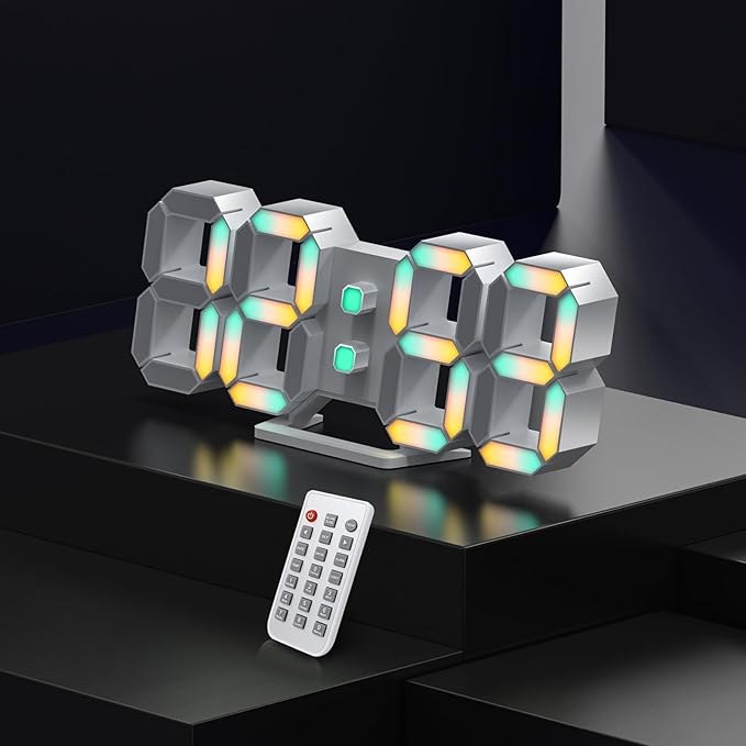 EDUP HOME 3D LED Neon Digital Desk Wall Alarm Clock RGB Night Light 7 Colors 9.7" with Remote Control for Bedroom/Living Room/Kitchen/Office, Adjustable Brightness,12/24 Hr, Time/Date/Temperature