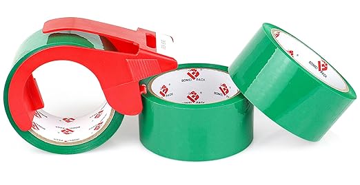 BOMEI PACK Green Packing Tape, 1.88 Inch x 55 Yards, Heavy Duty Shipping Storage Tape with Dispenser for Carton Sealing, Packaging and Moving