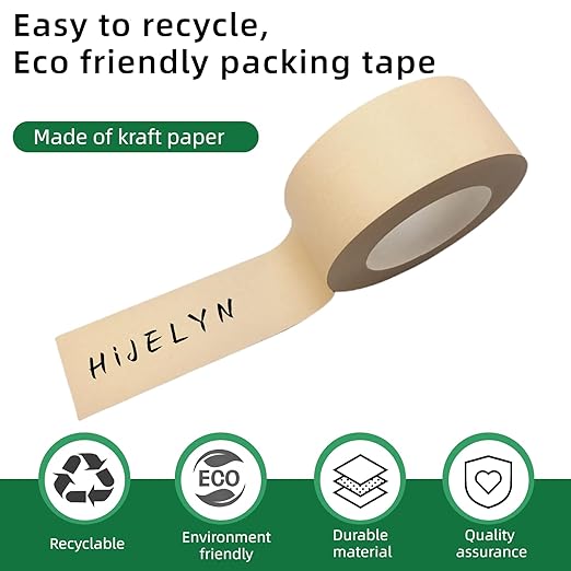 Kraft Paper Shipping Tape with Dispenser, Eco-Friendly Brown Paper Packing Tape for Moving Boxes, Odorless and Quiet, Carton Sealing Recyclable Shipping Supplies, 2 Inch x 66 Yards x 4 Rolls