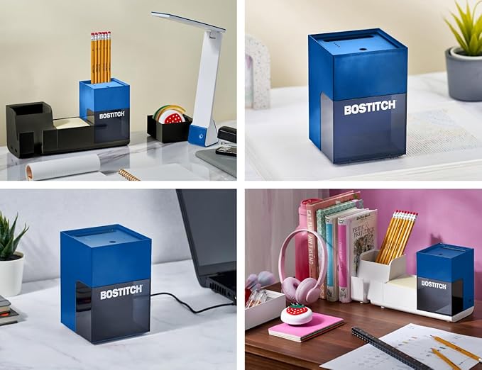 Bostitch Konnect Rechargeable Pencil Sharpener (USB-C), Auto-Stop Helical Cutter, Portable Electric Sharpener for No.2/Colored Pencils, Home, Office, Classroom, Blue
