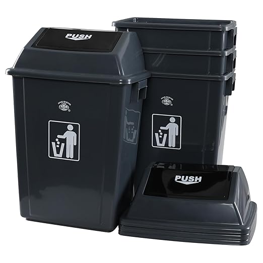 4-Pack 16 Gollon Large Garbage Cans with Lids, Plastic Outdoor Trash Bin, Grey