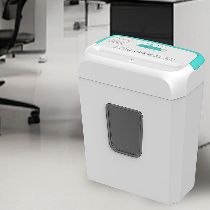 Bonsaii 5-Sheet Crosscut Shredder, Perfect for Home or Office Use, Shreds Paper, Credit Cards, Staples & Clips, 3.4-Gallon Bin, White/Blue