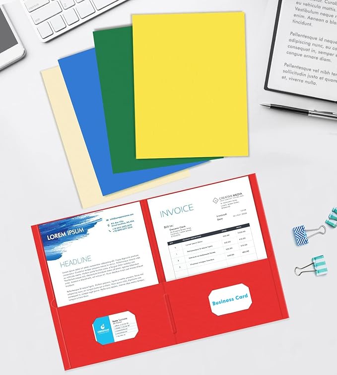 Two Pocket Folder, HERKKA 125 Pack 2 Pocket Folders with Business Card Slot, Letter Size Paper Folders Designed for Office and Classroom Use, Assorted 5 Colors