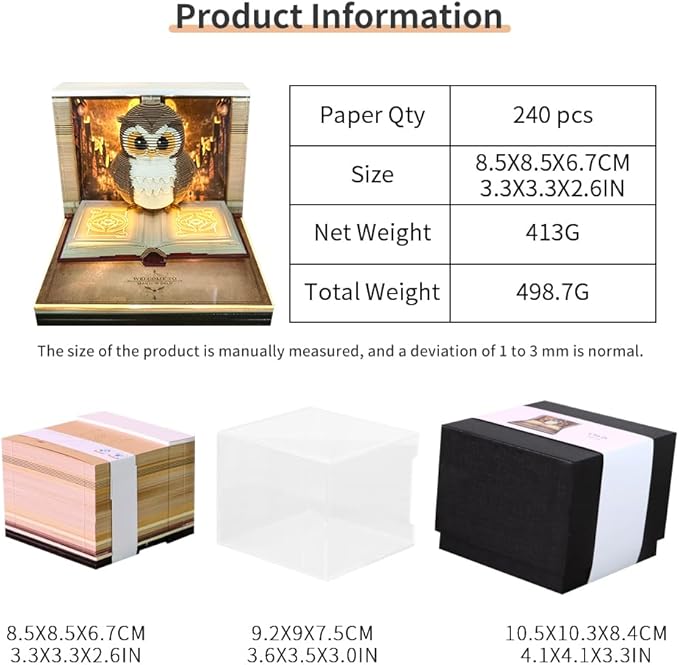 3D Calendar 2026, Timepiece Calendar 2026 with Memo Pad Notepad, Creative Weekly Planner Desk Decoration, Tear-Away 3D Artsy Pads, New Year Gift for Home Office (Battery NOT Included) (Owl)