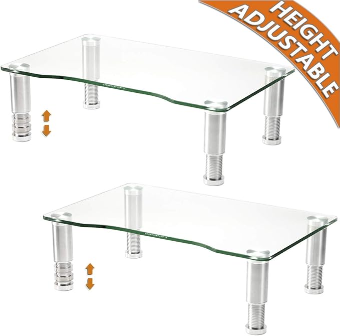 2 Pack Computer Monitor Riser with Height Adjustable Multi Media Desktop Stand for Flat Screen LCD LED TV, Laptop/Notebook/Xbox One,HD01T-201