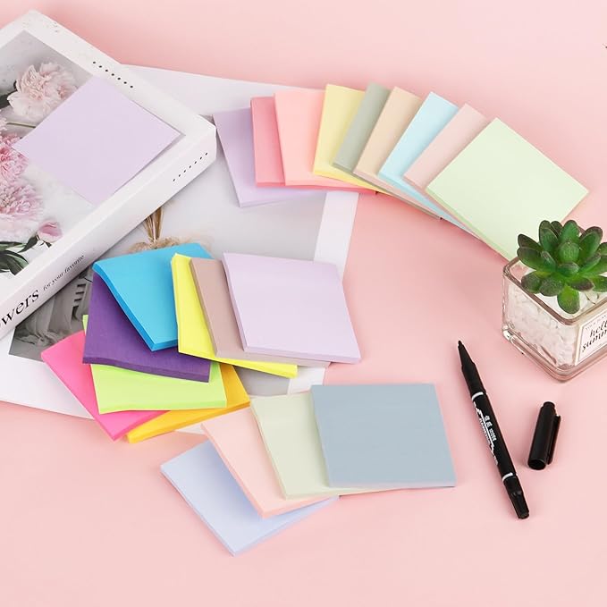(24 Pack) Sticky Notes 3x3 inch, Self-Stick Pads Bright Colors Sticky Note for Home, Office, Notebook,50Sheets/Pad Total 1200 Sheets