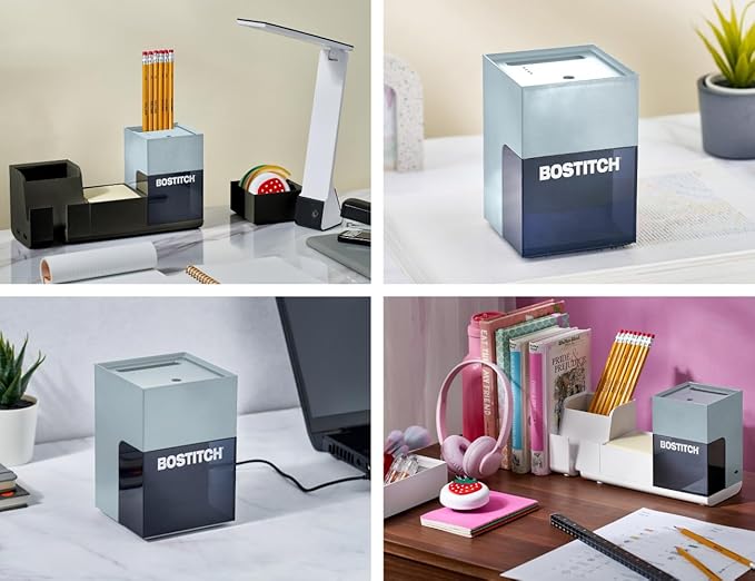 Bostitch Konnect Rechargeable Pencil Sharpener (USB-C), Auto-Stop Helical Cutter, Portable Electric Sharpener for No.2/Colored Pencils, Home, Office, Classroom, Gray