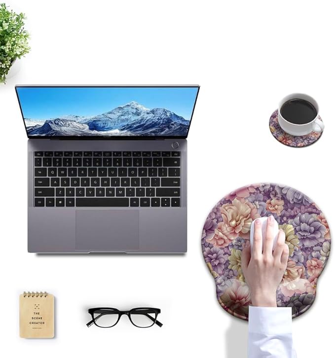 HOPONY Mouse Pad with Wrist Rest,Ergonomic Mouse Pads Wrist Support for Desk,Large Mousepad for Wireless Mouse Gaming Laptop Work Home Desk Accessories Office Supplies Decor,9 x 10 in,Purple Floral