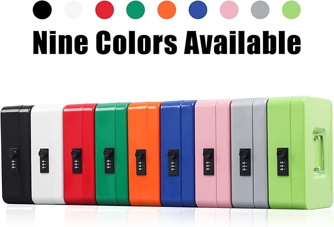 KYODOLED Large Cash Box with Combination Lock,Safe Metal Box for Money, Storage Lock Box with Money Tray,9.84"x 7.87"x 3.54" White Large