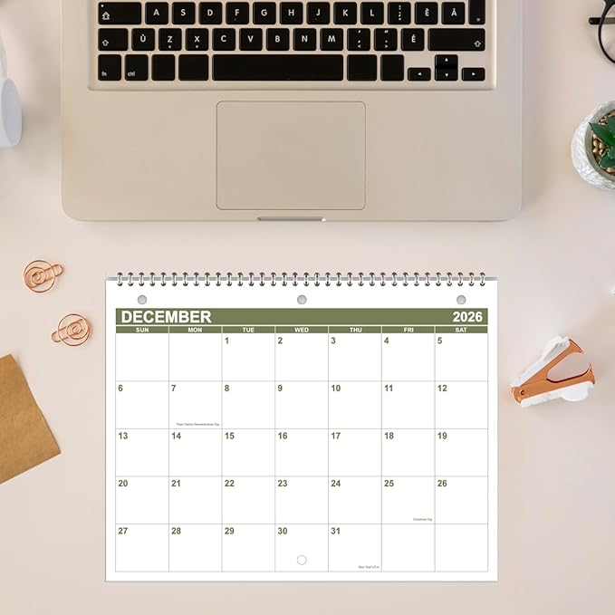 Calendar 2026 for 3 Ring Binder - Calendar 2026 from January 2026 - December 2026, 12 Months Calendar with Premium Paper, 3-Hole Wall Calendar, 8.5" x 11", Green