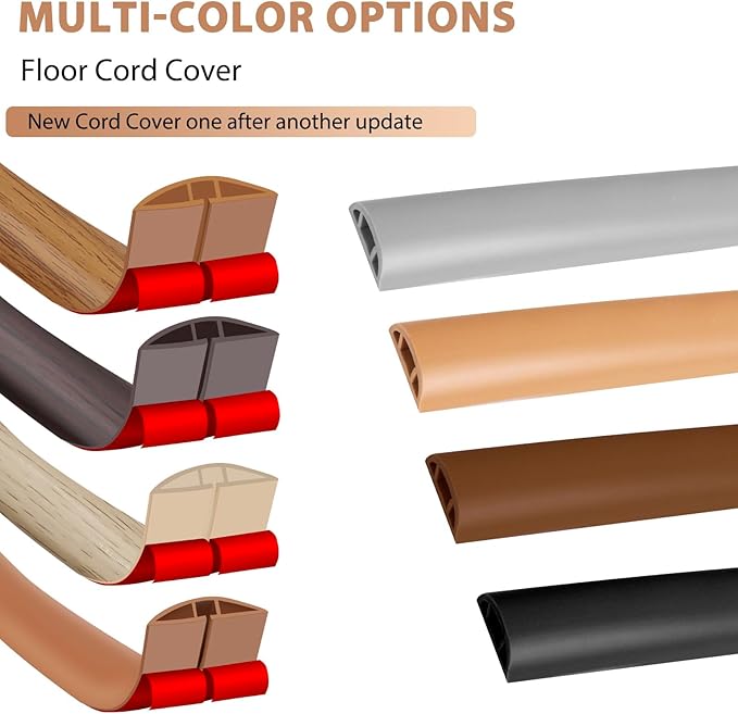 Floor Cord Cover Cavity 0.8"x0.37" Self Adhesive Cord Hider, 10FT Low Profile Cable Management, Extension Strip Protector for Wires, Prevent Cable Trips for Offices, Gyms, Exhibitions(Black Wood)