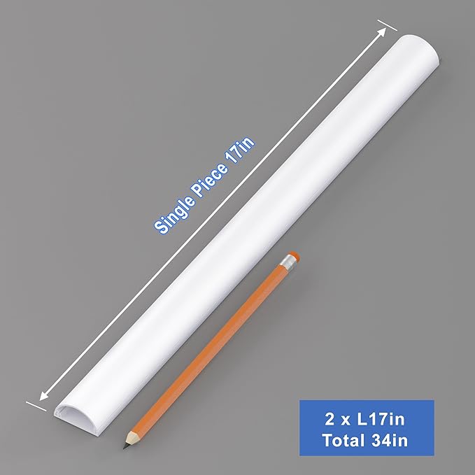 Cord Hider 34in (2X L17in), ZhiYo Cable Hider for 2-4 Cords, Cord Covers Wire Covers for Cords Wall Mount TV, Cable Cover Wall Wire Hider for Cords, Cable Raceway Black, W1.4in x H0.7in