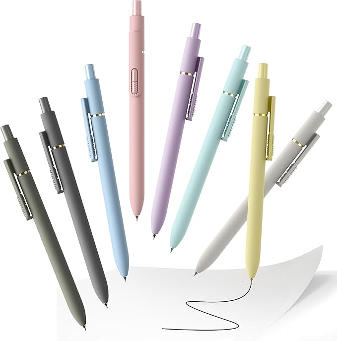 8 Pcs Gel Ink Pens, 0.7mm Fine Point for Smooth Writing Journaling Aesthetic Pens, Black Quick-Dry Long Lasting Fidge Pens, Cute School Office Supplies Gifts for Women (Morandi Black Ink)