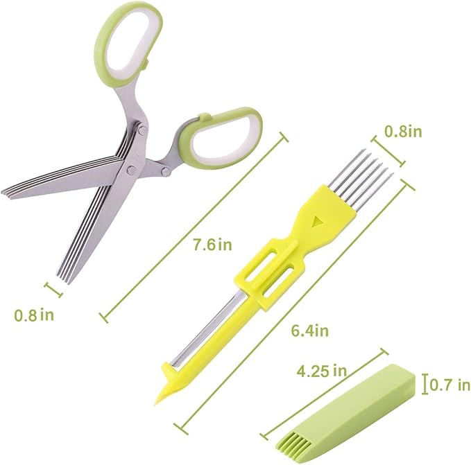2-Pack Herb Scissors Set with 5 Blades & 3 Blades, Green Stainless Steel Kitchen Shears for Herbs, Veggies, Paper Shredding, with Cleaning Comb & Cover