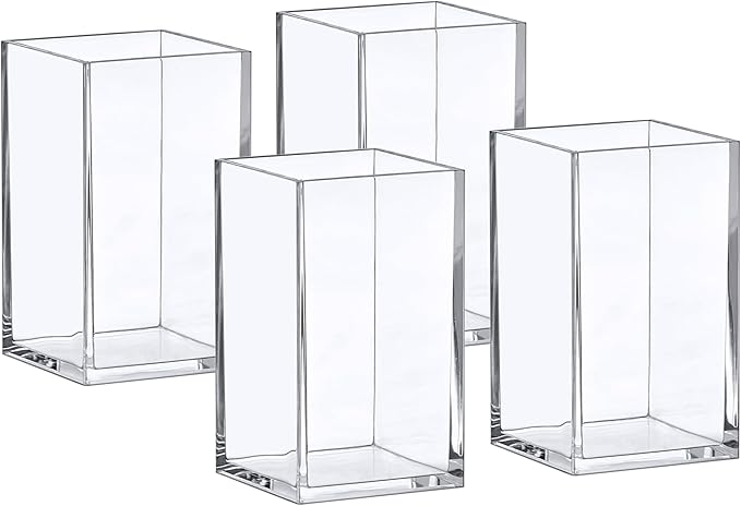 Amazing Abby - Penelope - 4-Pack Pen Holder, Acrylic Pen Holder, Clear Plastic Organizer for Office Supplies, Perfect Office Desktop Storage Solution for Pencils, Pens, Markers, Scissors, and More