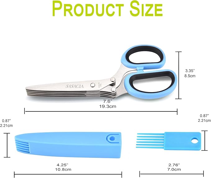 Herb Scissors with 5 Blades & Cleaning Kit, Stainless Steel Kitchen Shears for Herbs, Lettuce, Cilantro, Dishwasher Safe, Soft-Grip Handle