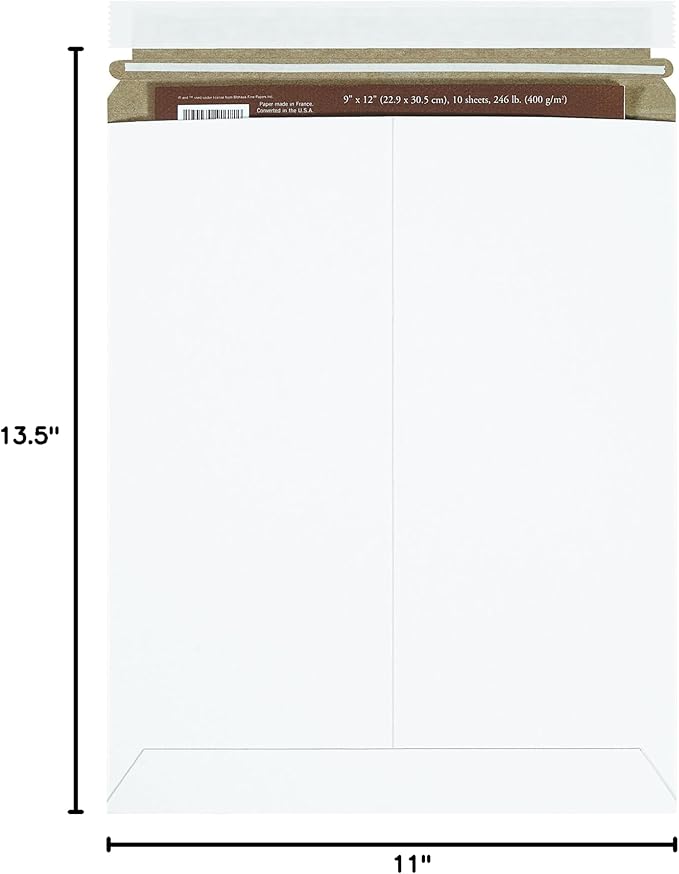 BOX USA StayFlat Mailer, 11"L x 13.5"W, Pack of 100 | Stayflats Envelope Keeping Photo, Document, Artwork Protected During Mailing and Shipping, 11x13.5
