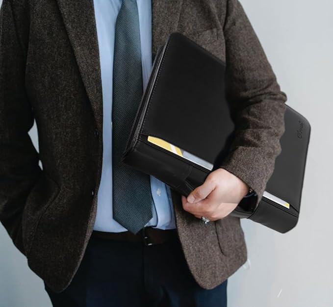 Yodo Zipper Padfolio Portfolio Binder Organizer PU Leather Portfolio for Resume, Legal Documents, Tablet, Business Supplies and Cards,3-Ring Binder with Handle, Notepad Folder for Men & Women