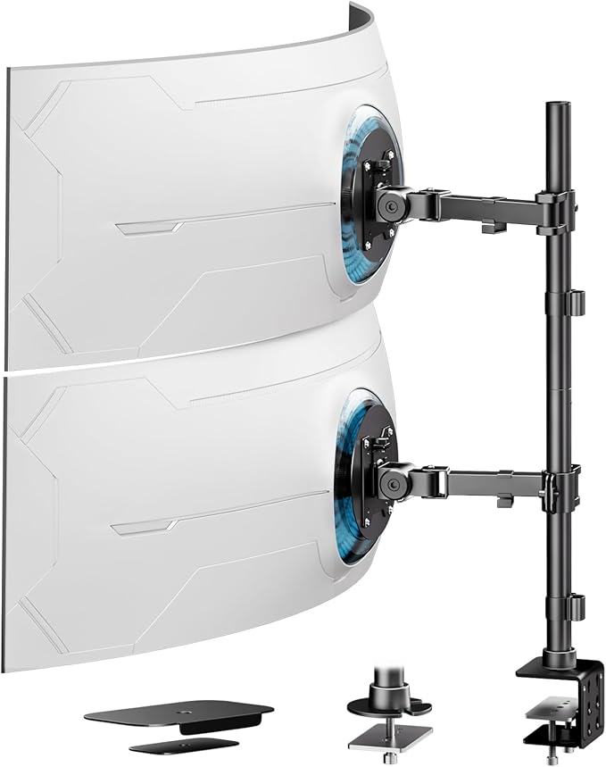 Vertical Dual Monitor Stand for Two 17-49'' Screens, Holds up to 44 lbs, WORLDLIFT Stacked Dual Monitor Mount with 31.7'' Long Pole, VESA 75/100mm