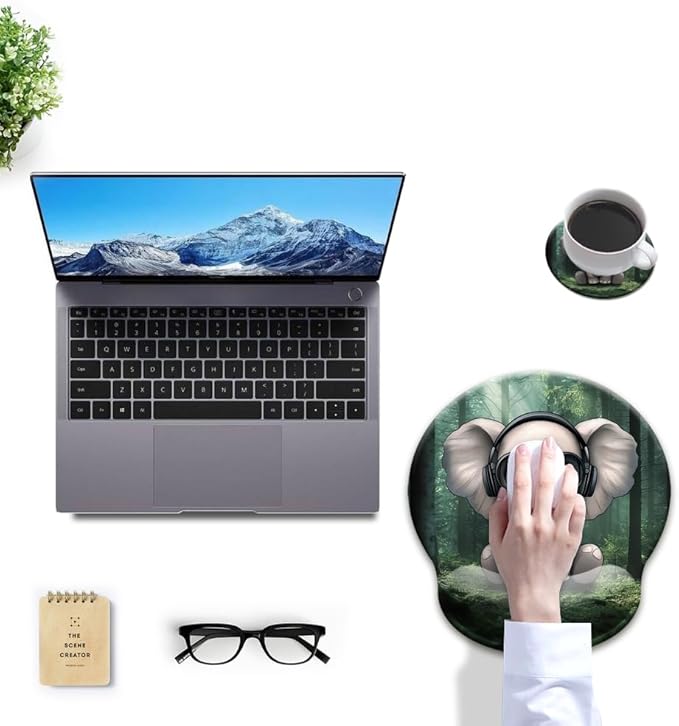 HOPONY Mouse Pad with Wrist Rest,Ergonomic Mouse Pads Wrist Support for Desk,Large Mousepad for Wireless Mouse Gaming Laptop Work Home Desk Accessories Office Supplies Decor,9 x 10 in,Cute Elephant