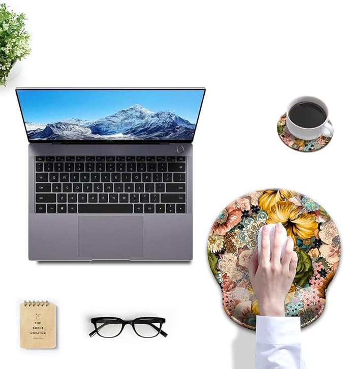 HOPONY Mouse Pad with Wrist Rest,Ergonomic Mouse Pads Wrist Support for Desk,Large Mousepad for Wireless Mouse Gaming Laptop Work Home Desk Accessories Office Supplies Decor,9 x 10 in,Boho Floral