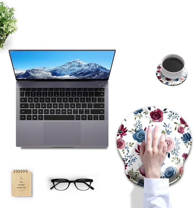 HOPONY Mouse Pad with Wrist Rest,Ergonomic Mouse Pads Wrist Support for Desk,Large Mousepad for Wireless Mouse Gaming Laptop Work Home Desk Accessories Office Supplies Decor,9 x 10 in,Flowers Plants