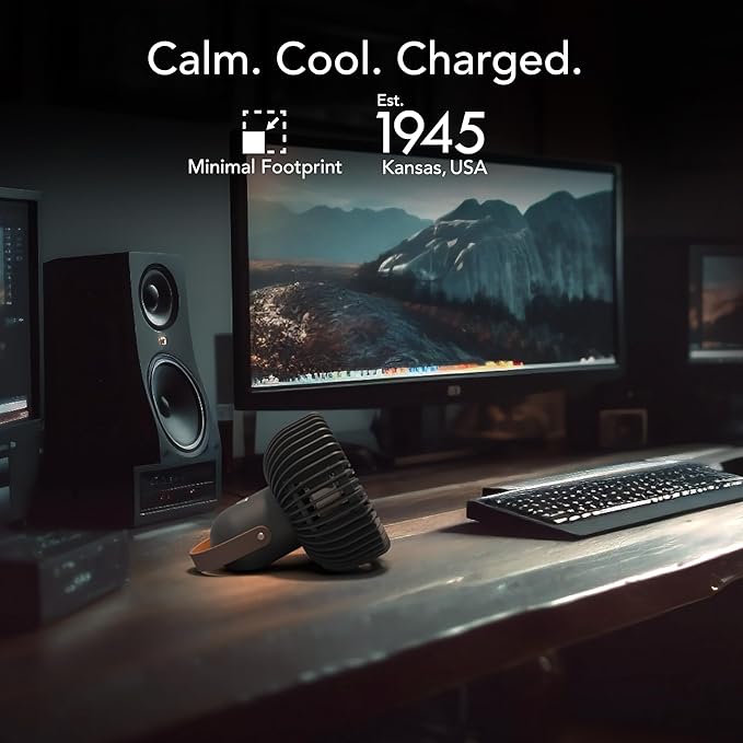 Vornado FLY MOVE Rechargeable Fan Handheld, Up to 17 Hour Battery Power Life on Low, 3 Speed Settings, Minimal Footprint, Small Portable Fan, Powerful Airflow, Travel Friendly, USB-C Charger, Black