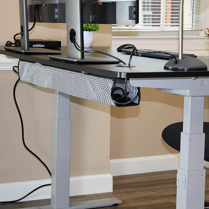 PERFECT POSTURE Mesh Cable Organizer – Under Desk Cable Management with Adjustable Straps, Flexible Mesh, Easy-Access Design, & Standing Desk Compatible – 37.4” (White)