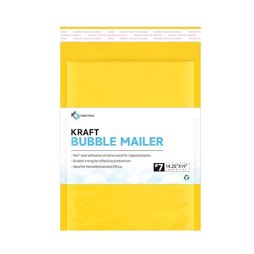 Kkbestpack 14.25x20 Inch Kraft Bubble Mailers #7, Self-Seal Padded Mailing Envelopes, Pack of 50