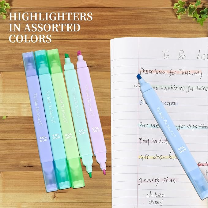 6Pcs Aesthetic Cute Highlighters with Soft Chisel Tip,Bible Highlighters No Bleed, Quick Dry Assorted Colors Highlighter Markers