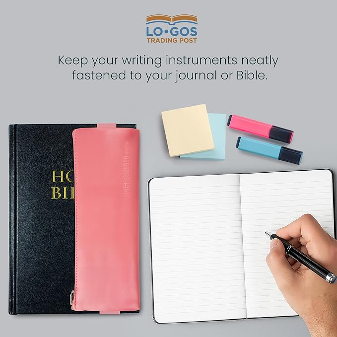 Bible and Journals Pencil - Pen Pouch for Storing Bible Highlighter, Reading Glasses - Leather Cross Pencil Case Bag with Elastic Band for Books, Bibles, Journals - Bible Study Gifts for Women and Men