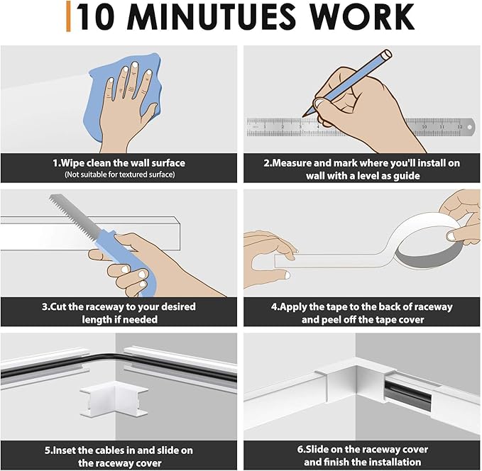 Delamu Cord Hider, One-Wire Cable Hider, Cable Covers for Cords on Wall, Easy-to-Install Cable Hiders for Mounted Tv, Cable Management Kit, W0.59 H0.4in, White