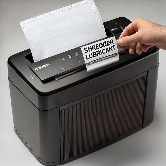 Paper Shredder Lubricant Sheets,24 Pack Paper Shredder Sharpening,8.5"x6"Sharpening & Lubricating Sheets for Lubricant Sheets for Cross-Cut and Micro-Cut Paper Shredders with 1 15.8Gal Bag